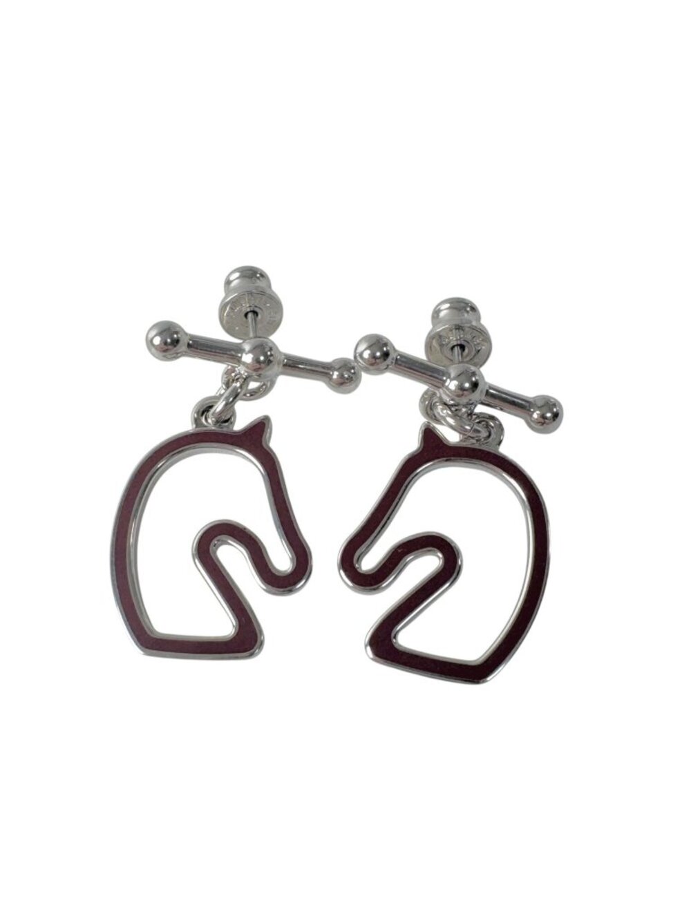 Hermes Tonner Earrings Metal Lacquer Silver